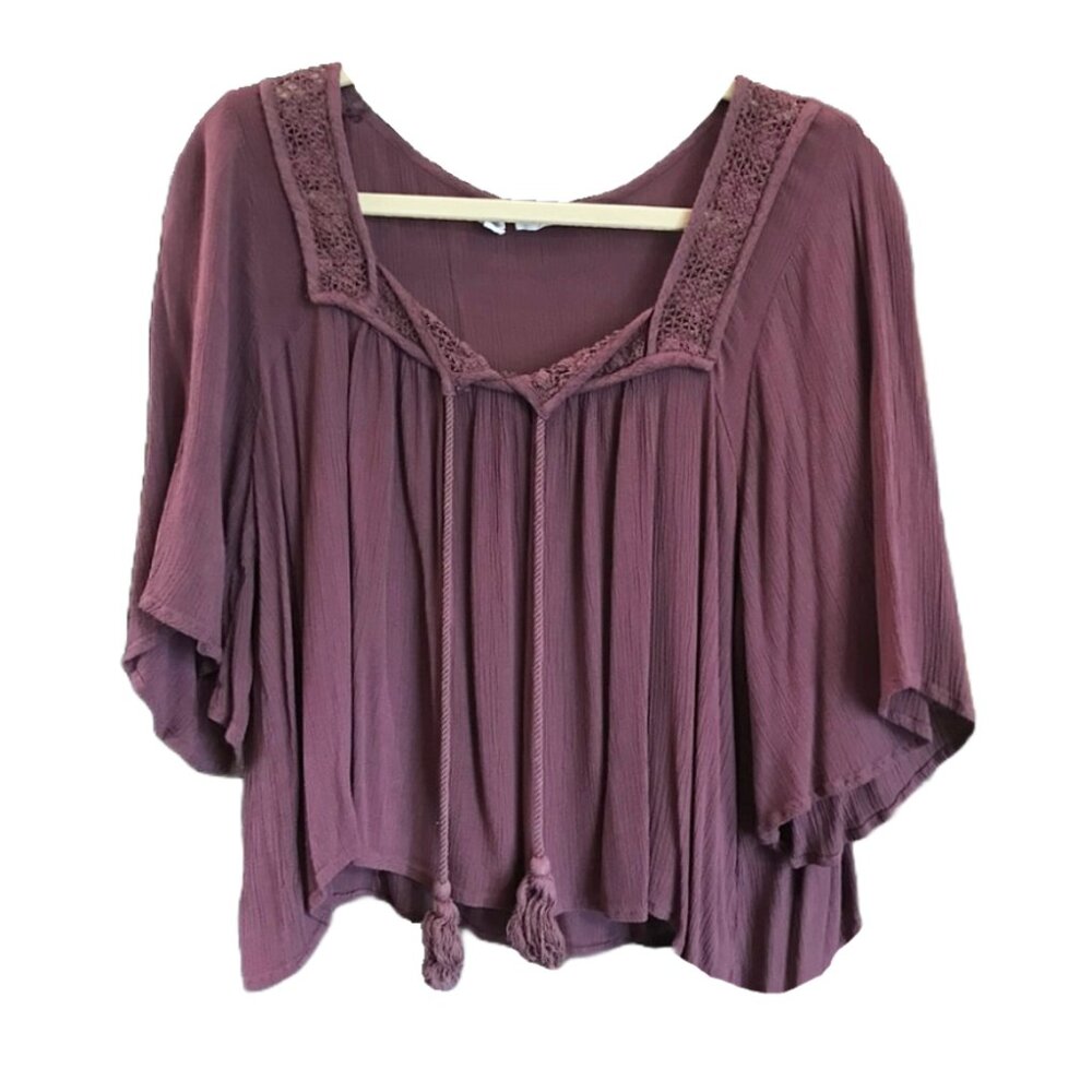 Full Tilt Flowy Boho Blouse – Burgundy/Plum, Size M